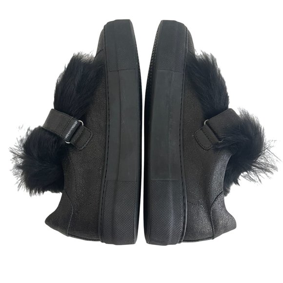 MONCLER Victoire Black Leather Sneaker With Fur Women's, UK 38, NWB - Picture 6 of 12